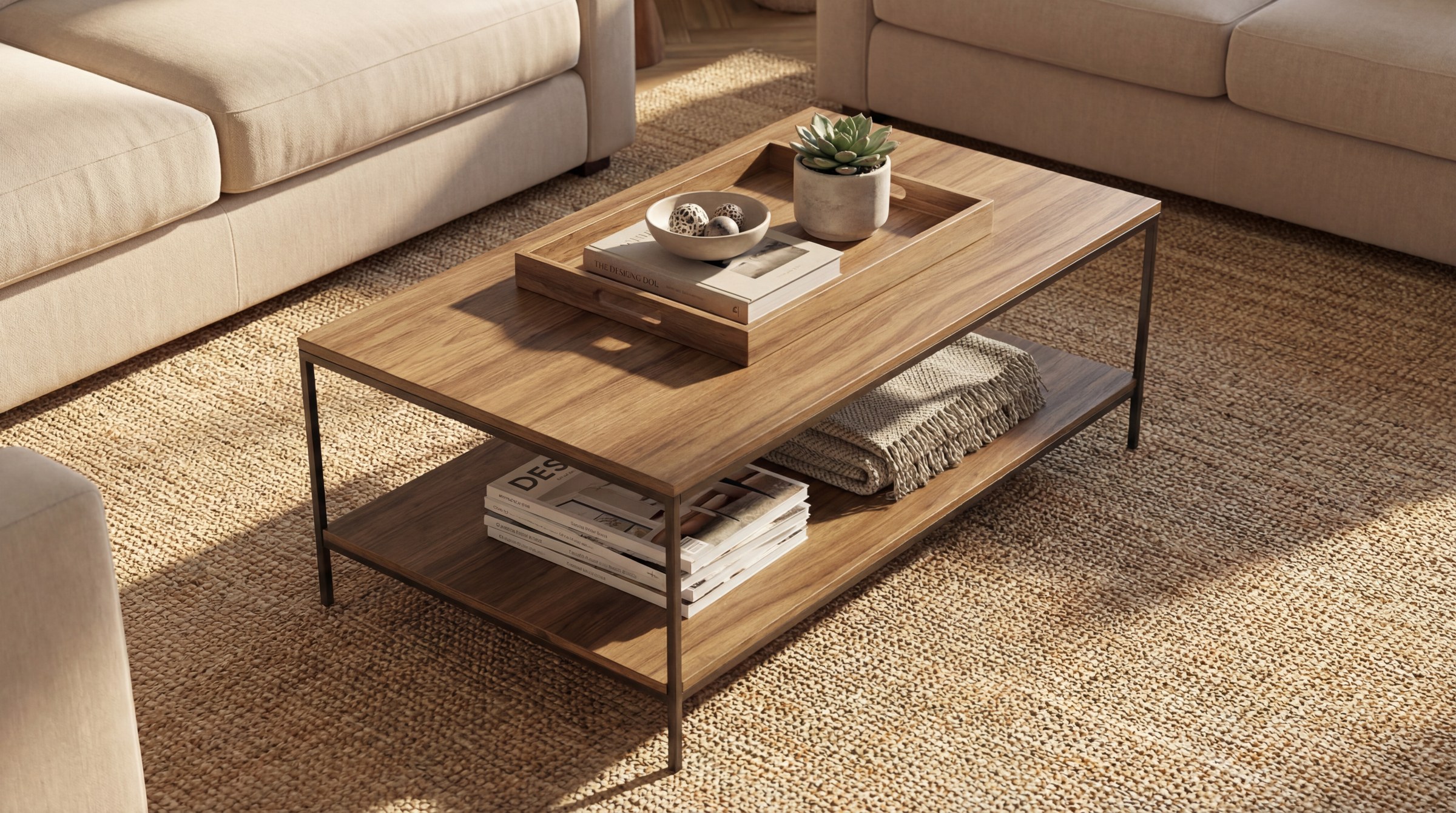 AI visualisation · Timber, woven textures and small details.