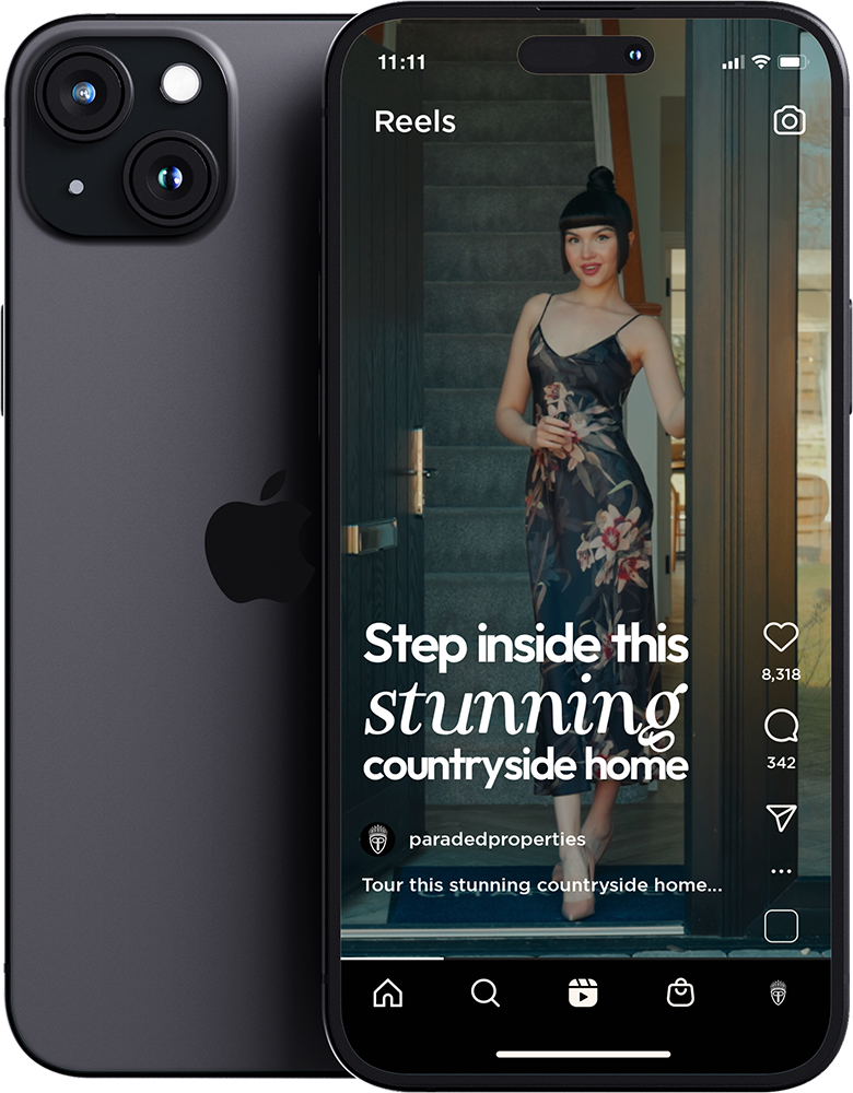 Paraded Properties presenter-led property content shown on a phone